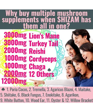 SHIZAM Brand Super-Food 17 Blend Mushroom Complex Gummies for Adults Chaga Lions Mane Cordyceps Reishi Lion's Mane Turkeytail Turkey Tail  Better Daily Supplement Alt for Capsules & Powder Vitamins 10 - Buy Online on GoSupps.com