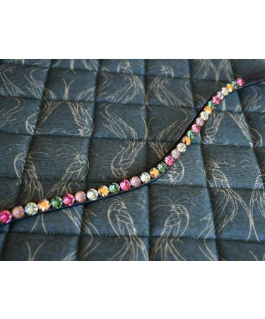 Happiness Hinge Colorful Horses Forehead Straps 'Paradise' - Pink Green & Gold Curved Design in Dark Brown Leather - Shop Now! - Buy Online on GoSupps.com