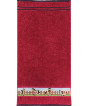 Erwin M ller Children's towel Frottier red size 50x100 cm - with horse motif on border soft skin -friendly 100% cotton towel |50x100 cm red