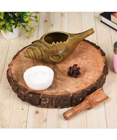 Qimacplus Leak Proof Durable Ceramic Neti Pot Non-Metallic and Comfortable Grip | Microwave and Dishwasher Friendly Natural Treatment for Sinus and Congestion Attractive Designed (Dark Yellow) - Buy Online on GoSupps.com