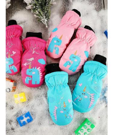 3 Pairs Waterproof Warm Lined Snow Mittens for Kids Toddler Boys Girls - Pink, Light Blue, Rose Red - 3-6 Years - Buy Online on GoSupps.com