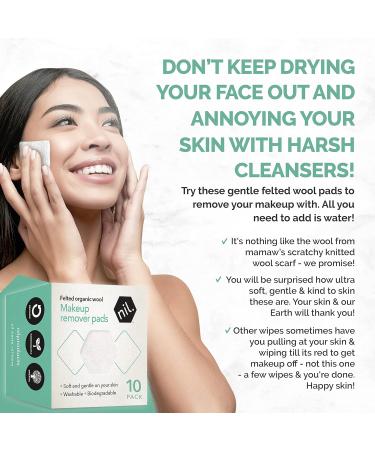 NIL Washable Makeup Remover Pads - Eco-Friendly Zero Waste Wipes for Gentle Cleansing - 10 Reusable Woolen Pads for Eyes Face & Lips - Buy Online on GoSupps.com