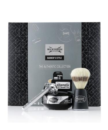 WILKINSON SWORD - Barber's Style for Men | The Authentic Collection | Double Edge Razor + 5 Blades | Shave Brush | Shave Soap Bowl - Buy Online on GoSupps.com