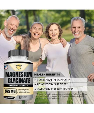 Happi Mi Magnesium Glycinate 575mg Supplement for Muscle & Bone Health - Immune Support, Relaxation & Mood Balance - Chelated for High Absorption - Non-GMO 90 Caps - Buy Online on GoSupps.com