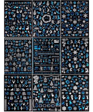 jmeowio 9 Sheets Christmas Nail Art Stickers Decals Self-Adhesive Blue White Snowflake Nail Supplies Nail Art Design Decoration Accessories - Buy Online on GoSupps.com