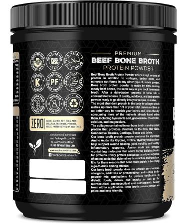 Euphoria Bliss Bone Broth Powder 500g - Grass Fed, Hormone-free, Unflavoured High Grade Beef Bone Broth | Kosher & Halal Certified - Buy Online on GoSupps.com