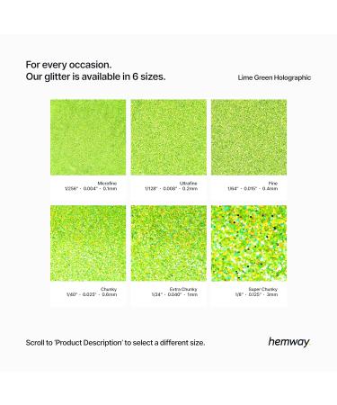 Hemway Premium Ultra Sparkle Lime Green Holographic Glitter - Multi-Purpose Metallic Flake for Arts Crafts Nails and Festivals - 100g Super Chunky (1/8 3mm) - Buy Online on GoSupps.com