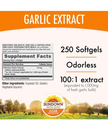 Sundown Naturals Odorless Garlic Extract 1000 mg - 250 Softgels | Premium Dietary Supplement - Buy Online on GoSupps.com