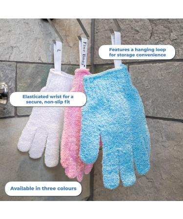 Fine Lines Exfoliating Shower Gloves - Blue | Dead Skin Remover Mitt | Body Scrub with Hanging Hoops - Buy Online on GoSupps.com