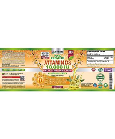 Premium Vitamin D3 10000 IU Infused with Olive Oil - 300 Softgels - Immune & Heart Health Support - Buy Online on GoSupps.com