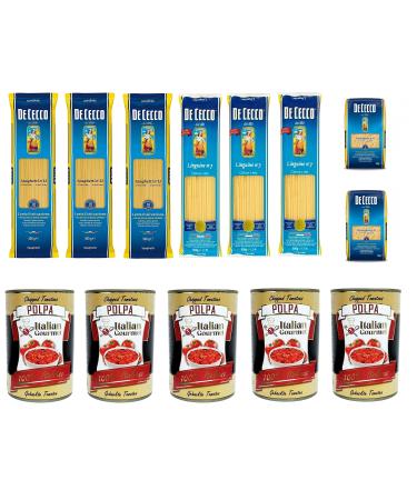 Test package De Cecco Spaghetti Linguine Penne rigate 8x 500g and Italian gourmet Polpa di Pomodoro finely chopped tomato puree 5x 400g