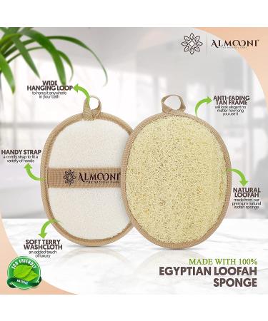 Almooni Premium Exfoliating Loofah Pad Body Scrubber - Natural Egyptian Shower Sponge for Deep Cleaning - 2 Count (1 Pack) - Buy Online on GoSupps.com