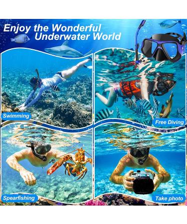 Jiazonsong Dry Snorkel Set - Panoramic Wide View Mask - Anti-Fog Tempered Glass - Free Breathing - Adjustable Strap - Professional Snorkeling Gear for Adults - BlackBlue - Buy Online on GoSupps.com