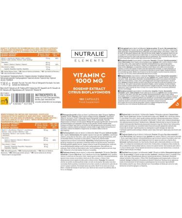 Vitamin C 1000mg Rosehip Ascorbic Acid Defense + Fatigue + Antioxidant Bioflavonoids 180 Vegan Capsules Nutralie - Buy Online on GoSupps.com