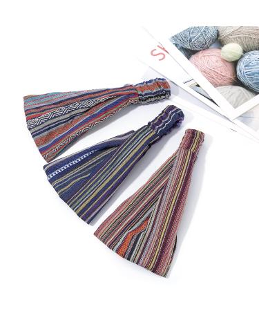Generse Boho Headbands 3 Pack - Elastic Wide Yoga Turban Striped Twisted Head Wraps for Women & Girls - Stylish Hair Accessories - Buy Online on GoSupps.com