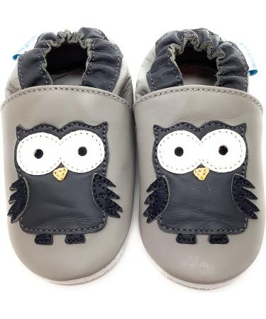 MiniFeet Premium Soft Leather Baby Shoes - 5 Pairs for the Price of 4 - Toddler Shoes for 0-6 Months to 4-5 Years - Grey Owl Design - Buy Online on GoSupps.com