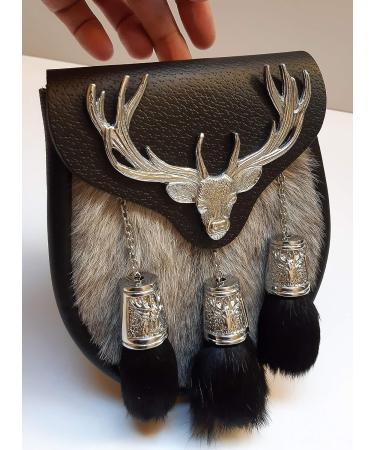 Scottish Kilt Semi Dress Sporran - Grey Goat Skin Stag Sporran Antique Unique Stag.450 (Light Grey) - Buy Online on GoSupps.com