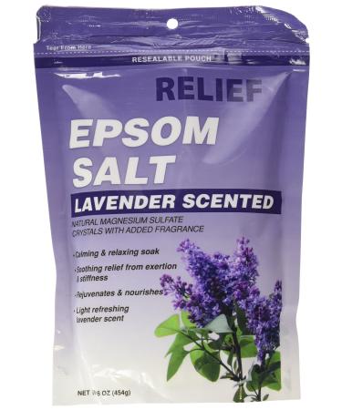 Relief MD Epsom Salt  Lavender Scented  Natural Magnesium Sulfate Crystals with Added Fragrance  16 oz. 1 Pound (Pack of 1)
