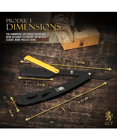 Cambridge Cutthroat Straight Edge Razor Kit - Stainless Steel Black & Gold Barber Razor with 10 Blades, Premium Single Blade Razor for Men with Travel Pouch - Buy Online on GoSupps.com
