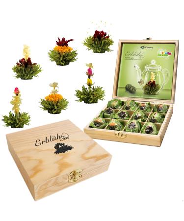Creano tea blumen gift set in wooden tea box 12 blooms in 6 types of green tea fruity flavored fruity flavor tarosic tea gift for women - Buy Online on GoSupps.com