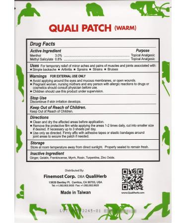 Quali Patch Warm Pain Relief Patch - 10 Pack (2 Sheets per Pack) | Fast-Acting Pain Relief - Buy Online on GoSupps.com