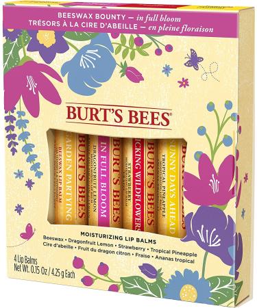 Burt's Bees In Full Bloom Lip Balm Set - 4 Pack: Original Beeswax, Dragonfruit Lemon, Tropical Pineapple & Strawberry - Buy Online on GoSupps.com