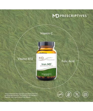 MD Prescriptives Iron MD Capsules - Daily Iron Supplement for Women & Men with Vitamin C Vitamin B12 & Folic Acid - Optimal Absorption Formula - 60 Veg Capsules - Buy Online on GoSupps.com