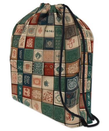Loxato gym bag women and men - Gym Bag large 45x50x8 cm - Sports bag young - gym bag men - bags with cord strain - sports bag girl - gym bag boy - bag backpack mahjong