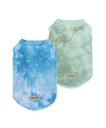 Fitwarm 2-Pack 100% Cotton Tie Dye Dog Clothes with Reflective Label Dog Shirts Doggie T-Shirts Puppy Tank Top Vest Tee Summer Cat Clothes Green Blue Medium Medium Green-Blue