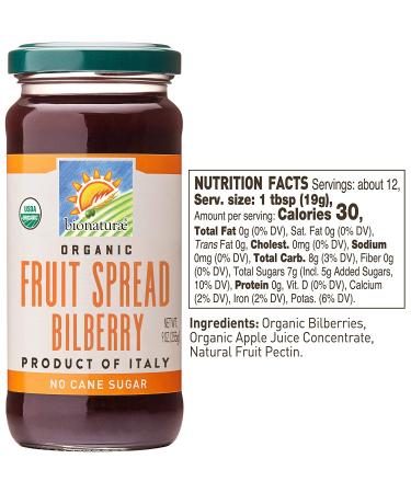 Bionaturae Organic Bilberry Fruit Spread - Non-GMO, USDA Certified, No Sugar Added, Made In Italy | 9 oz - Buy Online on GoSupps.com