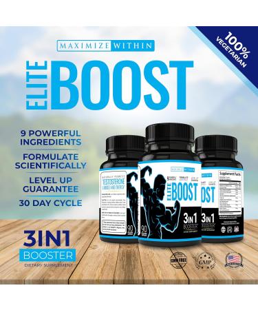 Maximize Within Elite Boost 3in1 - Natural Testosterone & Libido Booster | Energy Muscle Mass & Stamina | Veggie Capsules - Buy Online on GoSupps.com