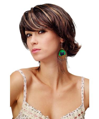 Wig Me Up-Women's wig wing short hair wig short black brown mahogany mix blonde highlights of corrugated neck area Leeza-1Bt33-H27k