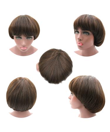 Short Afro Girls Cosplay Mushroom Wig with Bangs - Brown Bob Wig for Black Women - Buy Online on GoSupps.com