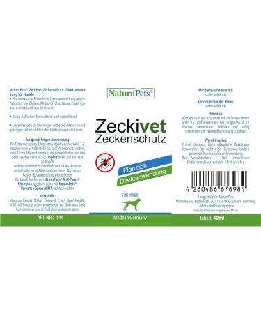 NATURAPETS Zeckivet - Chemical-Free Tick Protection for Dogs & Cats | Spot-On Solution Against Ticks Mites & Fleas (40ml) - Buy Online on GoSupps.com