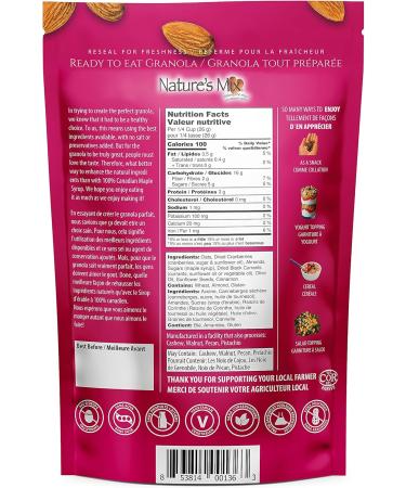 Nature's Mix Cranberry Maple Granola - Canadian Locally Made - Vegan and Kosher Certified Cranberry Maple Granola 312 Grams Light Red - Buy Online on GoSupps.com