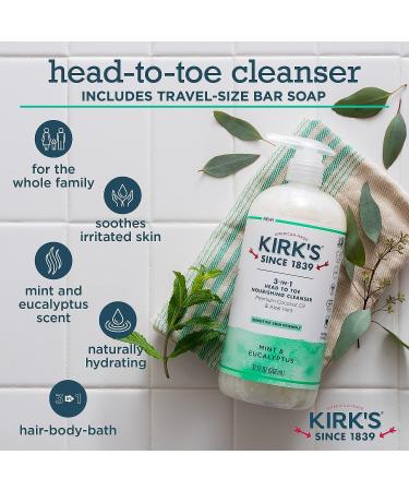 Kirk's 3-in-1 Castile Liquid Soap Mint & Eucalyptus | Head-to-Toe Clean Shampoo, Face Wash & Body Wash | 32 Fl Oz | Men, Women & Children - Buy Online on GoSupps.com