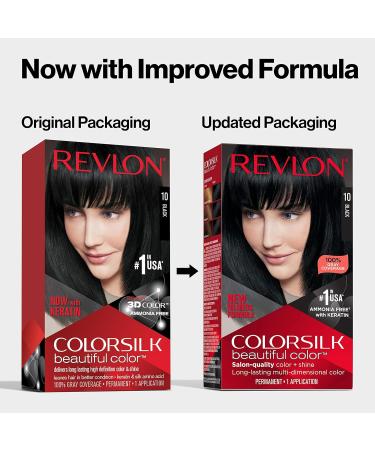 Revlon Colorsilk Permanent Black Hair Dye - Pack of 3 | Ammonia-Free | 100% Gray Coverage | Keratin, Amino Acids | 12 Natural Blue Black - Buy Online on GoSupps.com