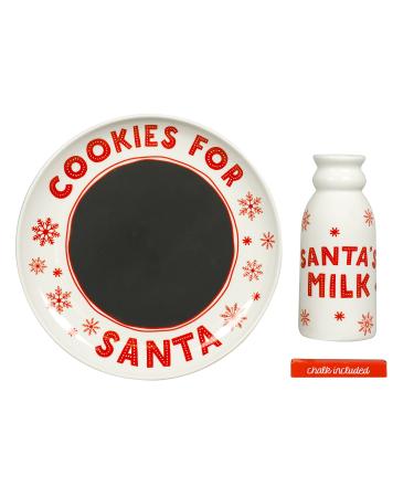 Tiny Ideas Santas Christmas Cookie Set, Chalkboard Personalized Message for Santa Plate and Milk Jug Holiday Tradition Gift Set, Great Gift for Young Children and New Parents Cookies for Santa Set