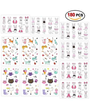 Konsait Cute Kitty Cat Temporary Tattoos for Girls, Kids, and Women - 180pcs | Waterproof Body Art Stickers for Birthday Parties and Goodie Bags - Buy Online on GoSupps.com