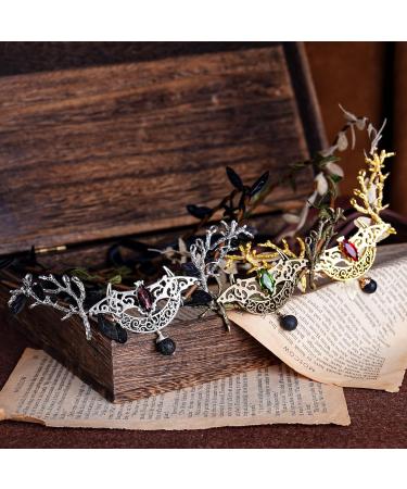 MOSTORY Handmade Elf Silver Moon Crown Fairy Bat Wings Headpiece Woodland Black Leaf Headband Fairy Princess Cosplay Costume Accessory Renaissance Carnival Festival Party Prom Silver Black - Buy Online on GoSupps.com