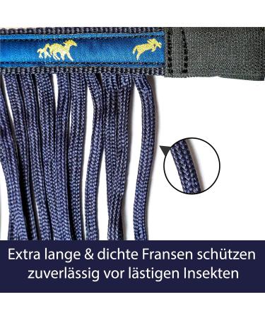 Fly Mask with Fringe & Velcro for Horses - Premium Fly Hood for Shetland Ponies Cob & Warmbloods - Blue Fringes Available - Buy Online on GoSupps.com