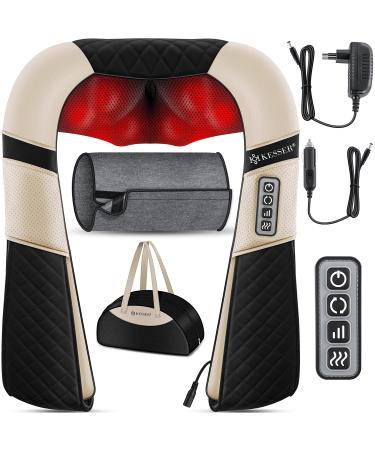 Kesser neck massage device Shiatsu Massage device including a pocket shoulder back massage device Massage with heat with 3D massage neck back shoulder legs feet beige / black beige / black