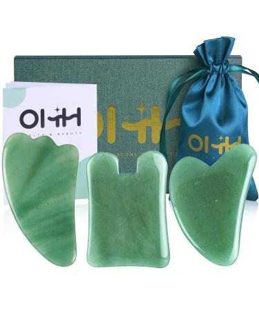 Gua Sha Massage Tools Set, OHH Aventurine Natural Stone Guasha Board for Face and Body, Skincare Gua Sha Facial Massager for SPA Acupuncture Therapy Trigger Point Treatment, Pack of 3 Green