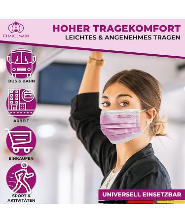 Charlemain 50x Pink Medical Face Masks - EN 14683 Type IIR BFE 99.9% 3-Layer Latex-Free Mouth-Nose Protection | International Shipping - Buy Online on GoSupps.com