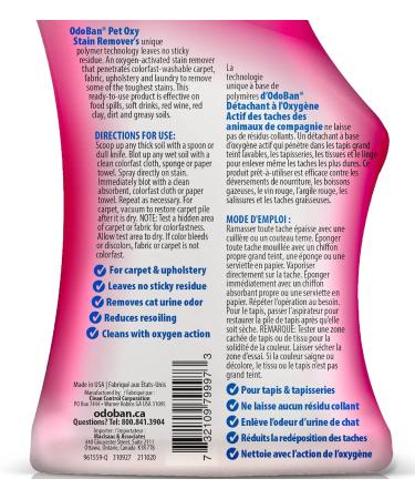 OdoBan Pet Oxy Stain Remover and Odor Eliminator for Carpet & Fabric Fragrance Free 32 oz. (946 mL) Spray  - Buy Online on GoSupps.com