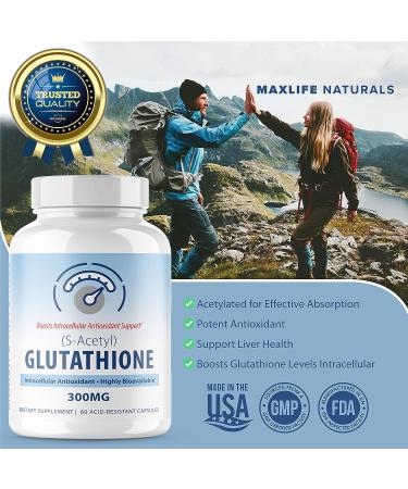 S-Acetyl L-Glutathione 300mg Capsules - Extra Strength Acetylated Glutathione for Bioavailable Absorption - 60 Caps - Glutathione Gold 300mg - Buy Online on GoSupps.com