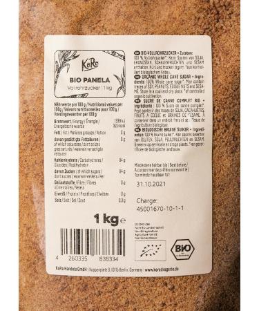 KoRo - Organic Panela Sugar 1kg - Unrefined whole cane sugar from Colombia from 100% organic farming - Buy Online on GoSupps.com