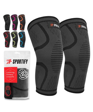 SPORTIFY your Knees: 2 Pack Premium Compression Sleeves - Knee Braces for Gym & Sports Pain Relief and Support MEDIUM BLACK