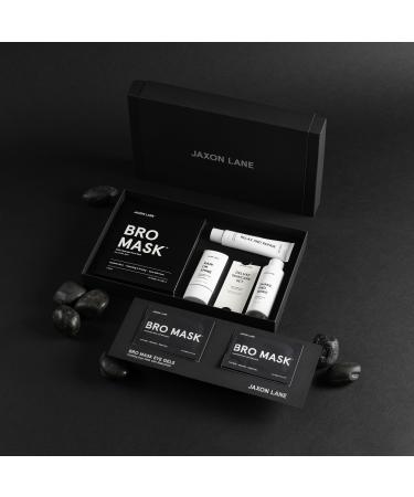 Skin Care Set: Deluxe Skincare Routine Gift Set 5pc Mens Facial Care kit with Jaxon Lane Sunscreen Bro Mask Sheet Mask & Eye Gels Powder Face Wash and Moisturizer Set Anti Aging Face Care for Men