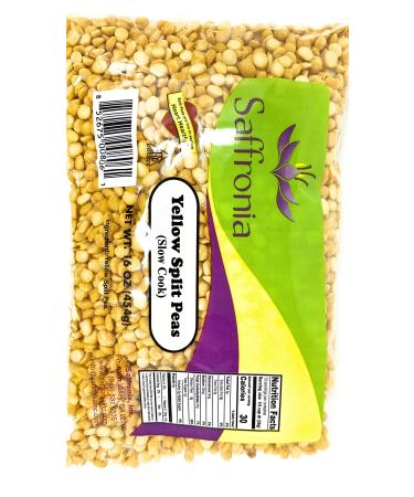 Saffronia Yellow Split Peas (Slow Cook) 16 oz. Resealable Bag | Used in soups, stews, casseroles and salads | with nutrients like iron, zinc and phosphorus | Vegan, Gluten-Free, Kosher (Pack of 2) 1 Pound (Pack of 2)